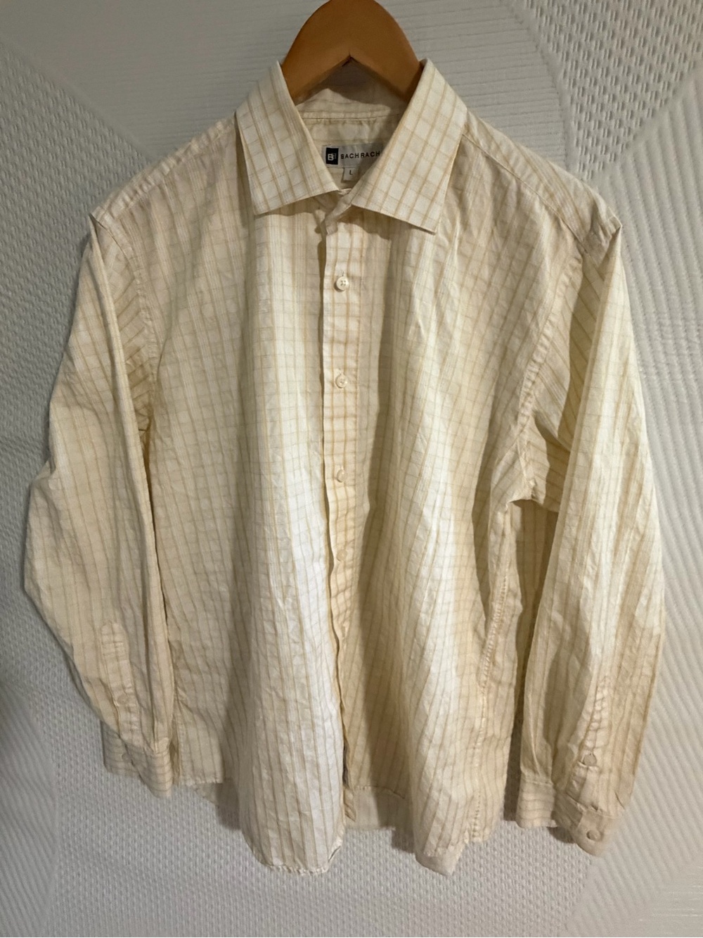 Bachrach Men's White Yellow Button-Up Shirt